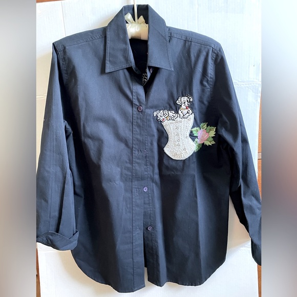 Le Gary Women’s blouse from Italy Dog, flower appliques Front and Back. - Picture 1 of 13